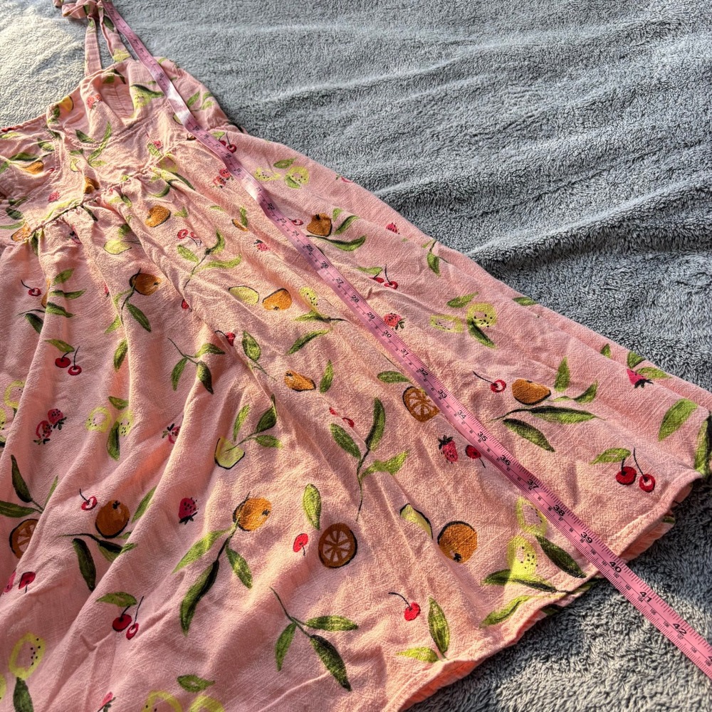 Womens Fruit Print Dress XL Linen Blend Babydoll Bow Tropical Cottage Boho 20248 - Picture 10 of 13